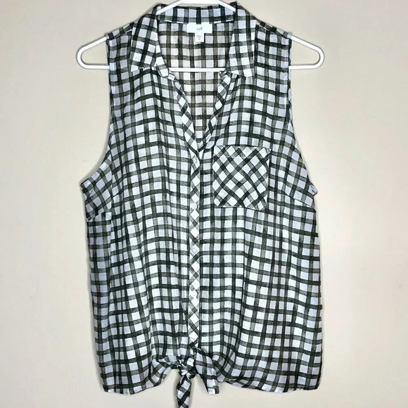 J. Jill Tops - J.Jill Checkered Sleeveless Tie-Hem Blouse, Size M